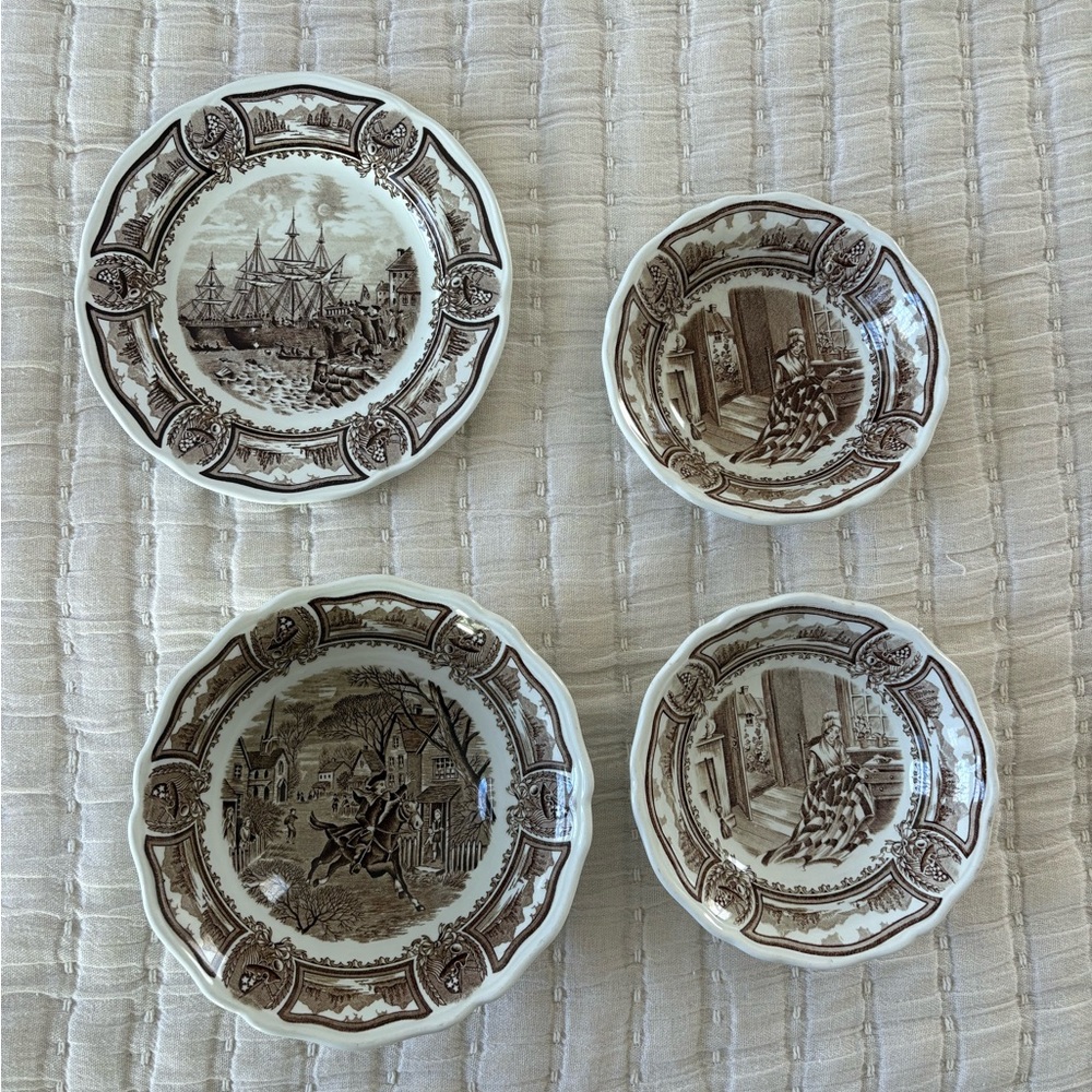 J&G Meakin Americana Style House Ironstone 4‎ pcs Transferware Set Brown White